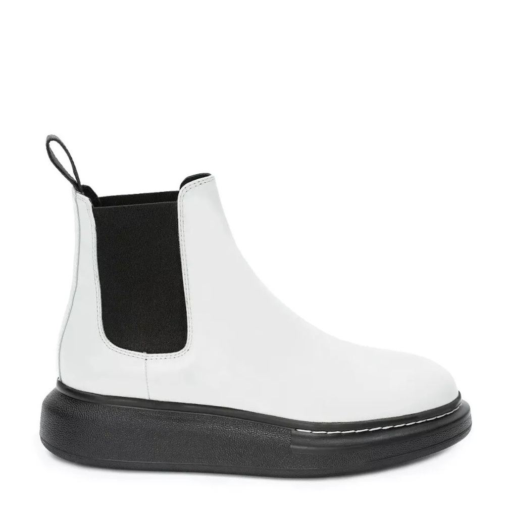 Alexander McQueen Leather Chelsea Boot White & Black Size EU 36